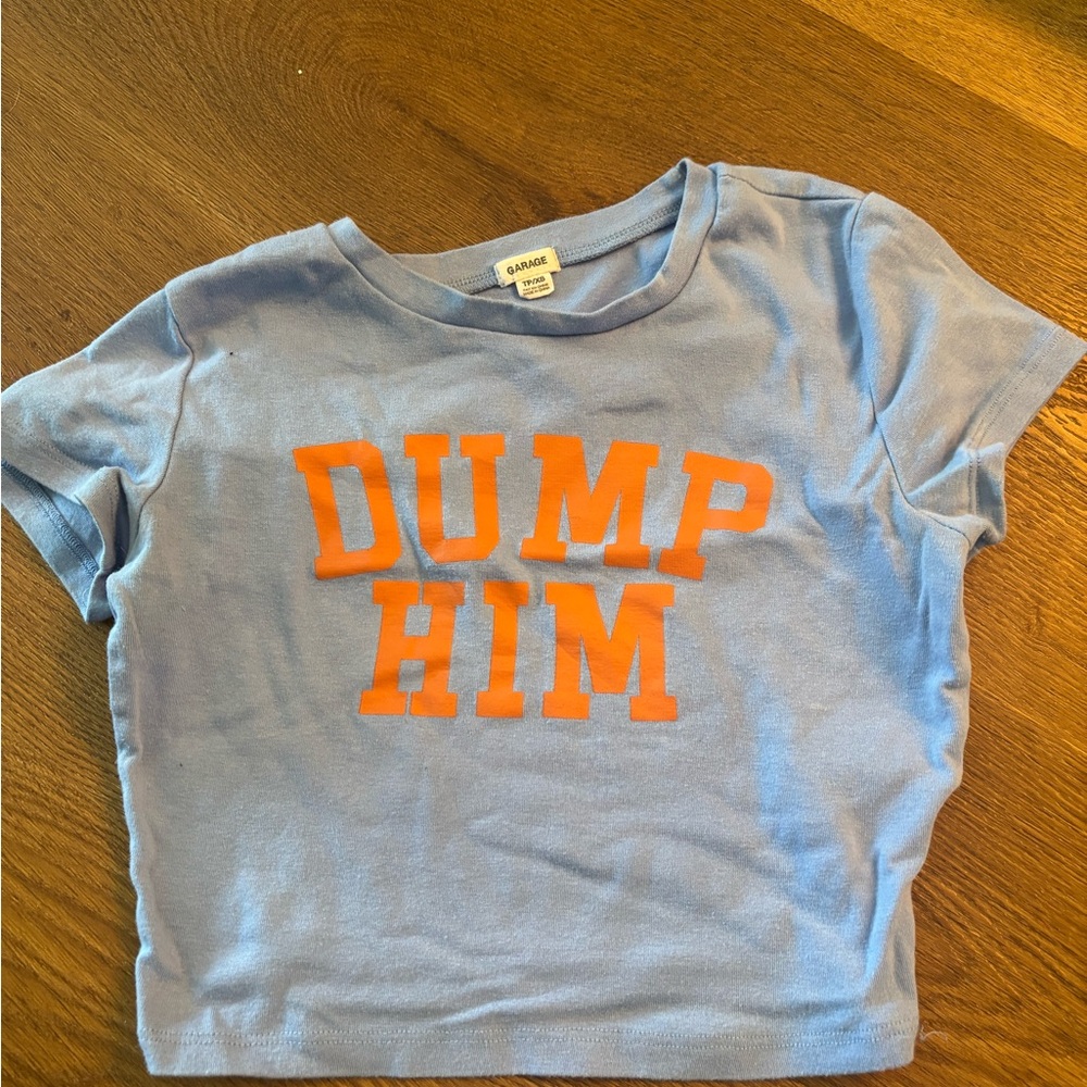 Brandy Melville Blue Tee with Orange Print